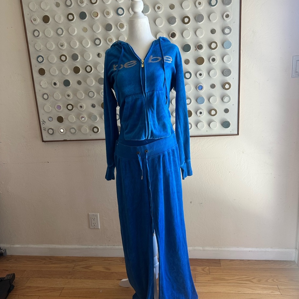 BEBE Blue Velour Women's Jumpsuit